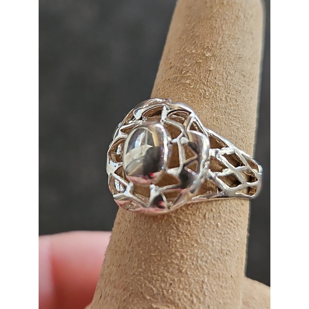 Sterling Silver Filigree Dome Ring Vintage Boho Open Work‎ Ornate Size 7.5